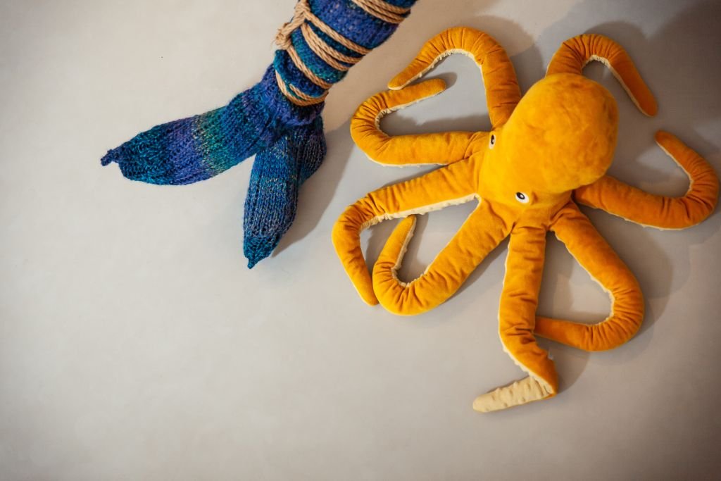 Plush octopus with mermaid tail