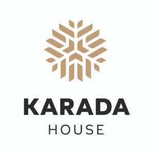 Karada House logo, geometric brown snowflake design.